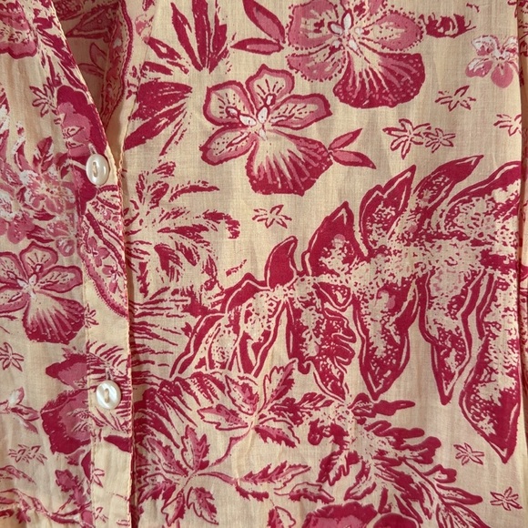 Elan Pink and Ivory Button Romantic Front Tiered Cotton Floral Dress size Medium - Picture 5 of 8